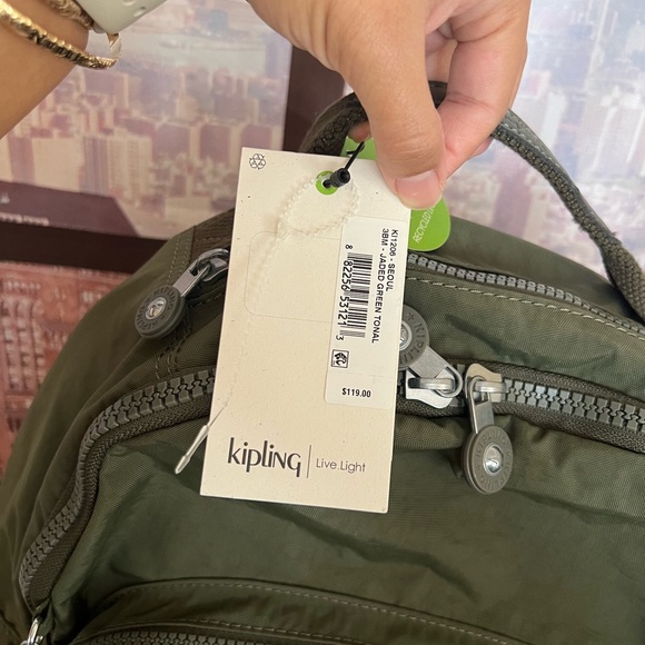 NWT Kipling 15” Laptop Backpack Jaded Green Tonal - Picture 2 of 10